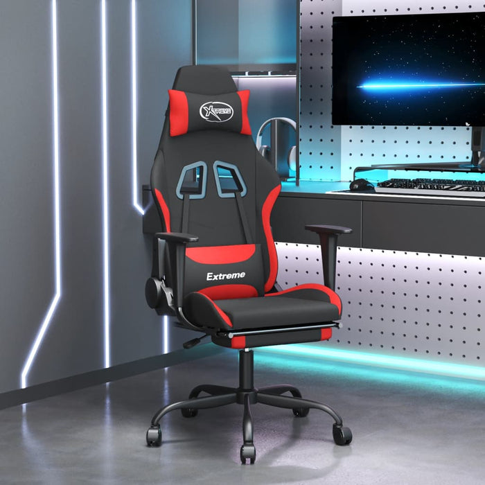 Sedia da Gaming Massaggio e Poggiapiedi Tessuto Nero e Rosso cod mxl 67891