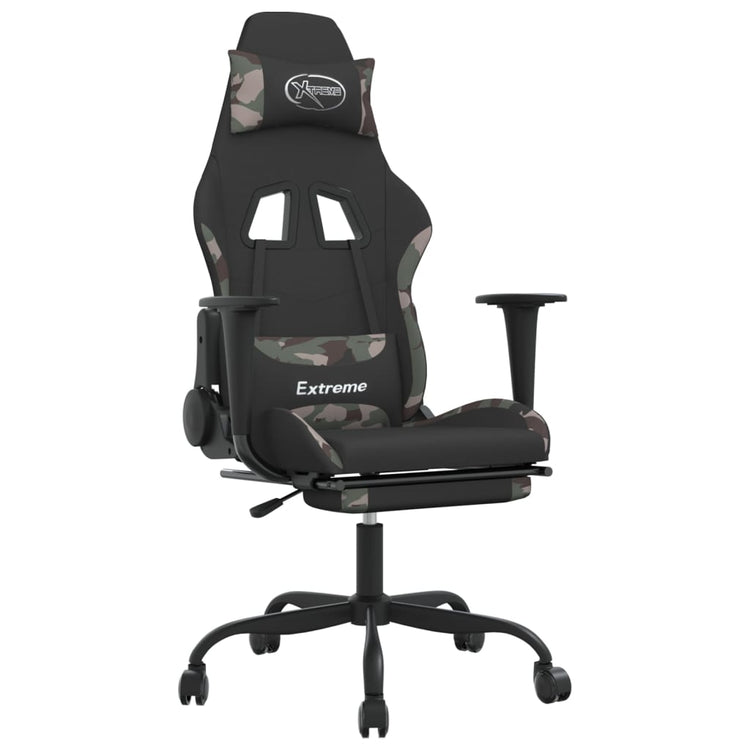 Sedia da Gaming Massaggi Poggiapiedi Nero e Mimetico in Tessuto 345490