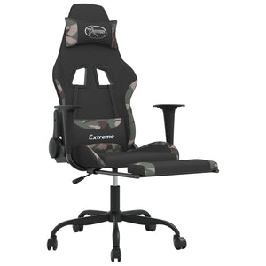 Sedia da Gaming Massaggi Poggiapiedi Nero e Mimetico in Tessuto 345490