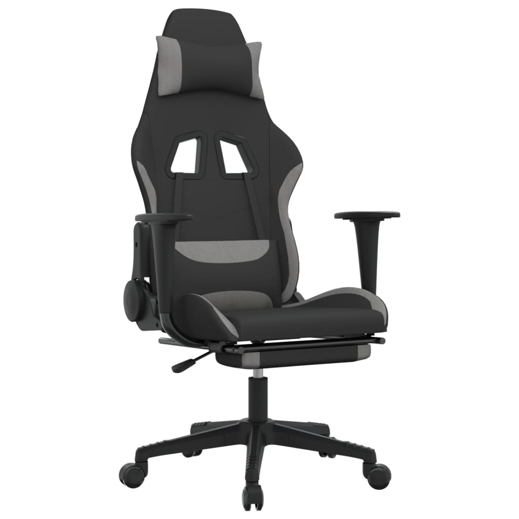 Sedia da Gaming Massaggio e Poggiapiedi Nero e Grigio Tessuto cod mxl 67193