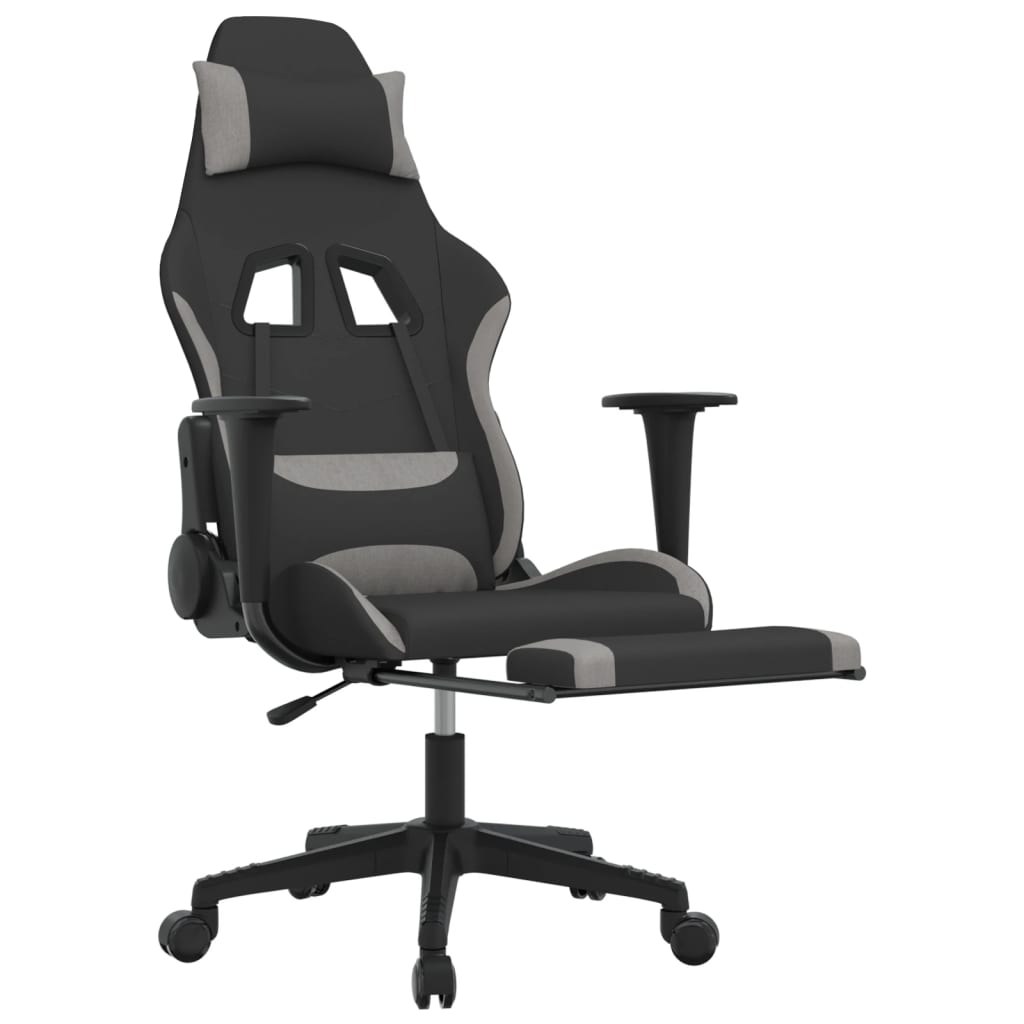 Sedia da Gaming Massaggio e Poggiapiedi Nero e Grigio Tessuto cod mxl 67193