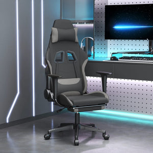 Sedia da Gaming Massaggio e Poggiapiedi Nero e Grigio Tessuto cod mxl 67193