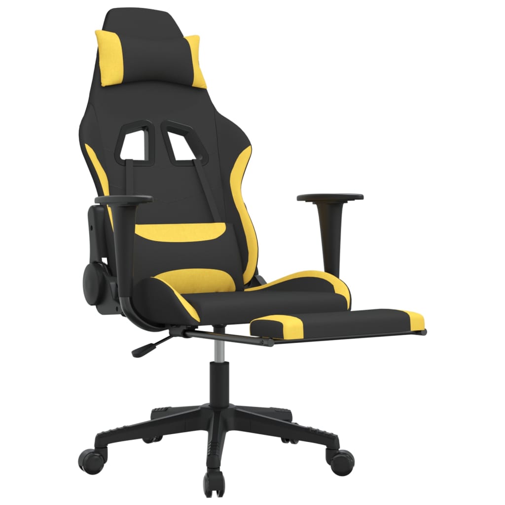 Sedia da Gaming Massaggio e Poggiapiedi Tessuto Nero e Giallo cod mxl 66689