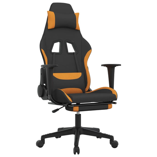 Sedia da Gaming Massaggi e Poggiapiedi Tessuto Nero e Arancione cod mxl 69755