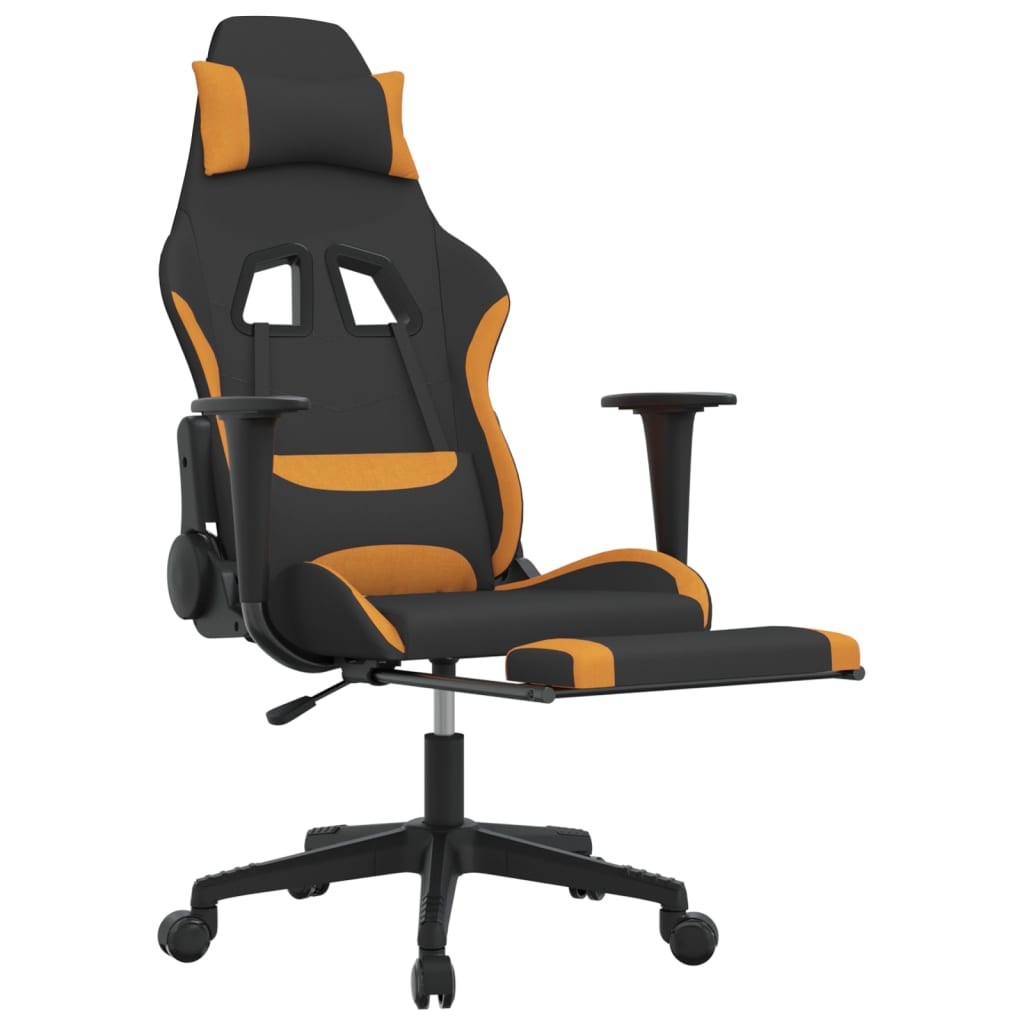 Sedia da Gaming Massaggi e Poggiapiedi Tessuto Nero e Arancione 345505