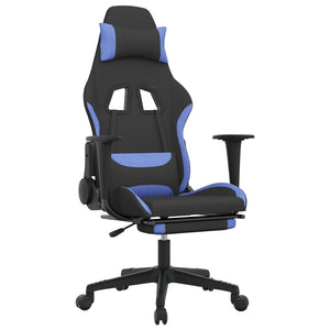 Sedia da Gaming Massaggio e Poggiapiedi in Tessuto Nero e Blu cod mxl 77104