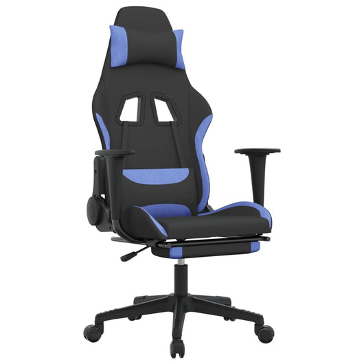 Sedia da Gaming Massaggio e Poggiapiedi in Tessuto Nero e Blu 345507