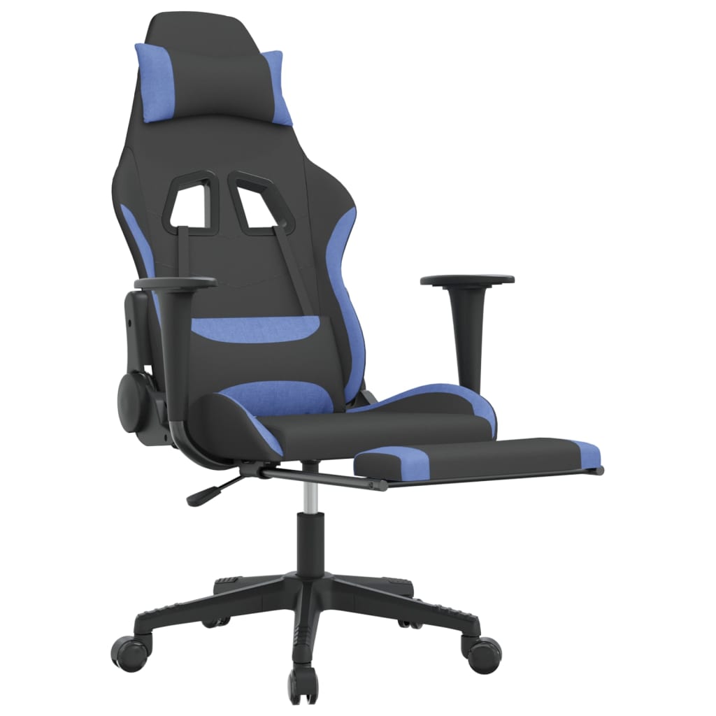 Sedia da Gaming Massaggio e Poggiapiedi in Tessuto Nero e Blu cod mxl 77104