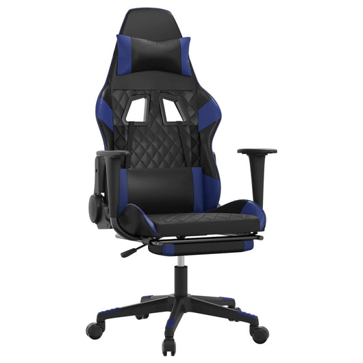 Sedia da Gaming Massaggiante Poggiapiedi Nero e Blu Similpelle cod mxl 67620