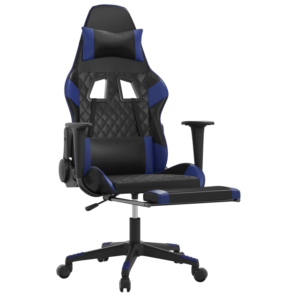 Sedia da Gaming Massaggiante Poggiapiedi Nero e Blu Similpelle 345522