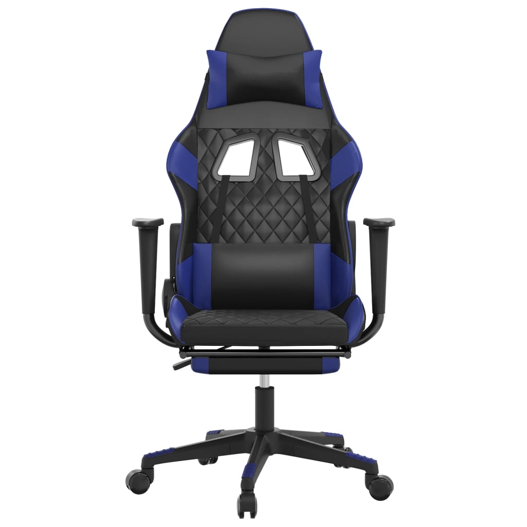 Sedia da Gaming Massaggiante Poggiapiedi Nero e Blu Similpelle 345522