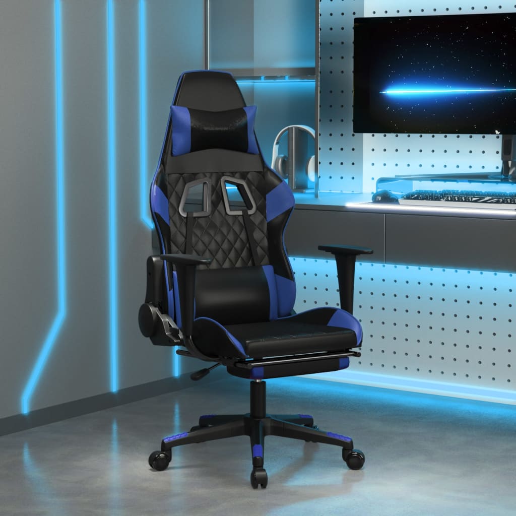 Sedia da Gaming Massaggiante Poggiapiedi Nero e Blu Similpelle 345522