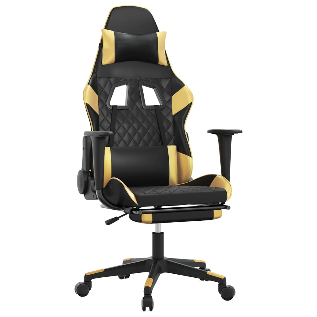 Sedia da Gaming Massaggiante Poggiapiedi Nero e Oro Similpelle cod mxl 68564