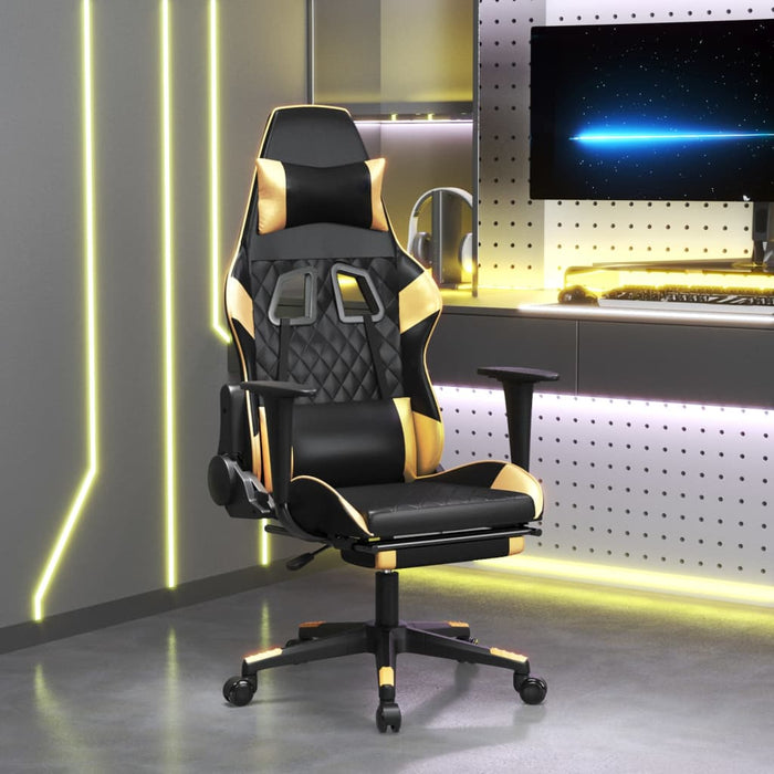 Sedia da Gaming Massaggiante Poggiapiedi Nero e Oro Similpelle cod mxl 68564