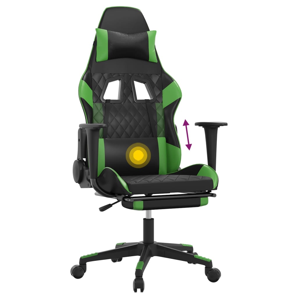 Sedia da Gaming Massaggio Poggiapiedi Nero e Verde Similpelle 345525