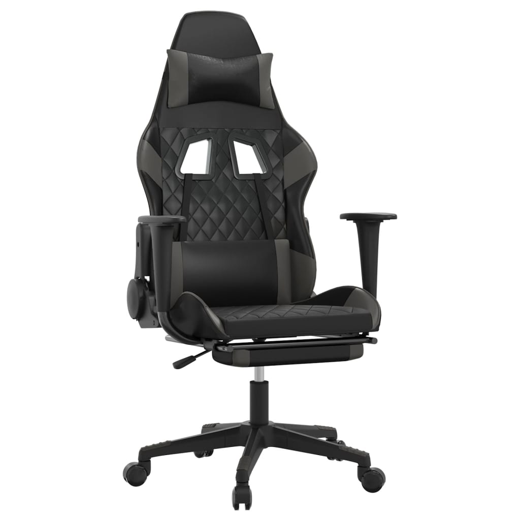 Sedia da Gaming Massaggio Poggiapiedi Nero e Grigio Similpelle 345526