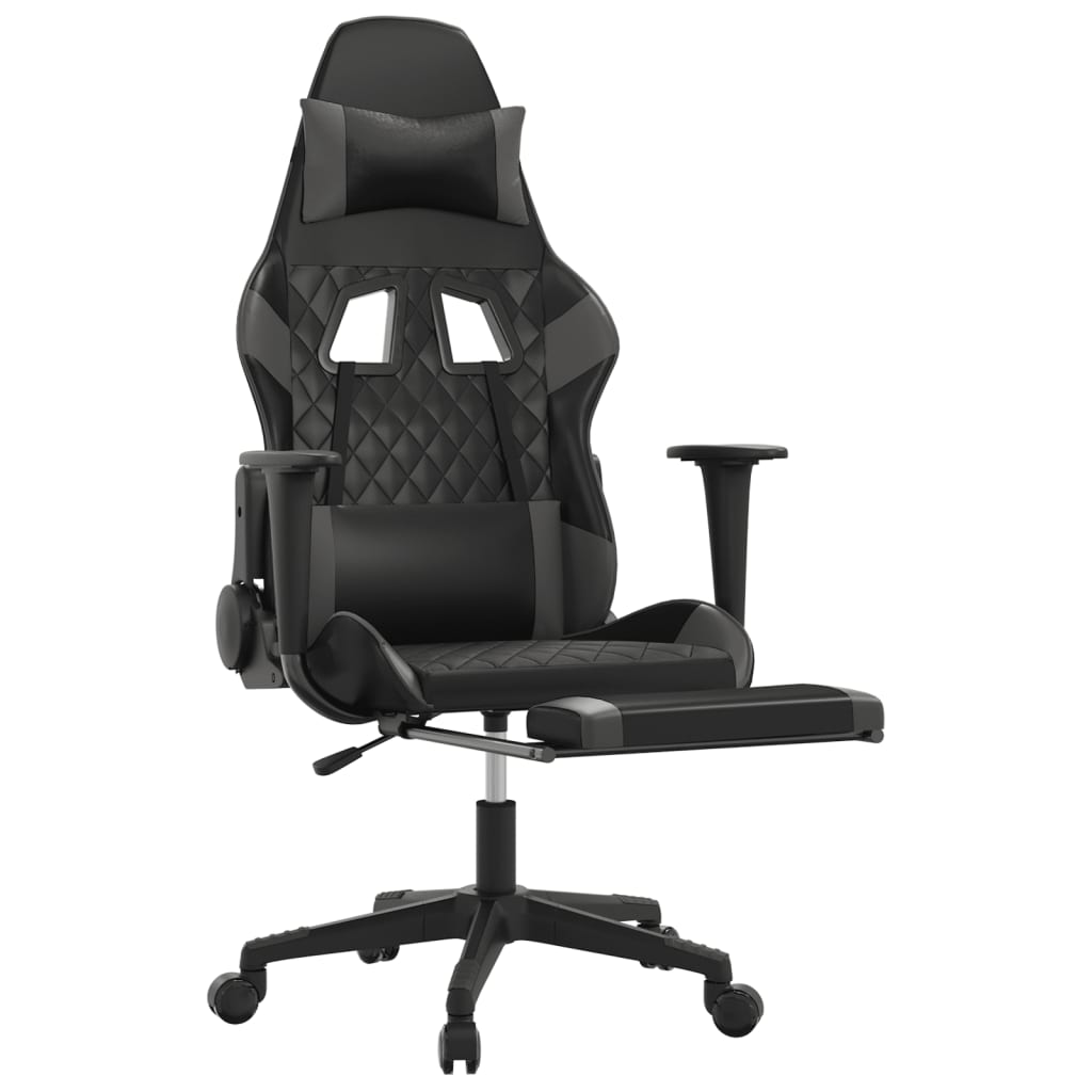 Sedia da Gaming Massaggio Poggiapiedi Nero e Grigio Similpelle 345526