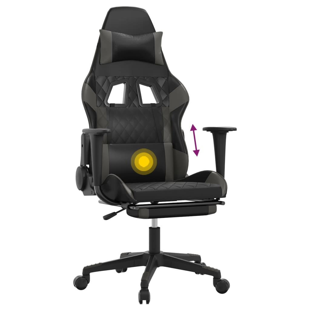 Sedia da Gaming Massaggio Poggiapiedi Nero e Grigio Similpelle 345526