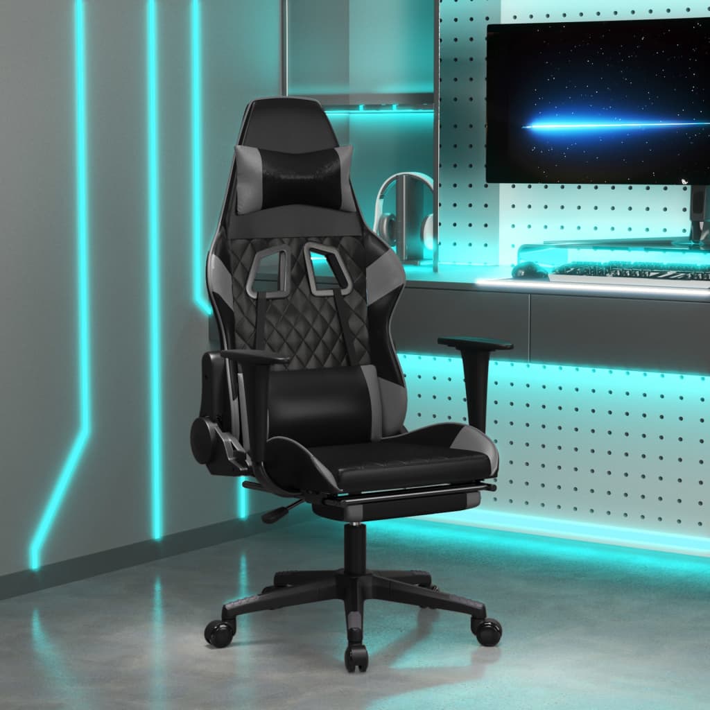 Sedia da Gaming Massaggio Poggiapiedi Nero e Grigio Similpelle 345526