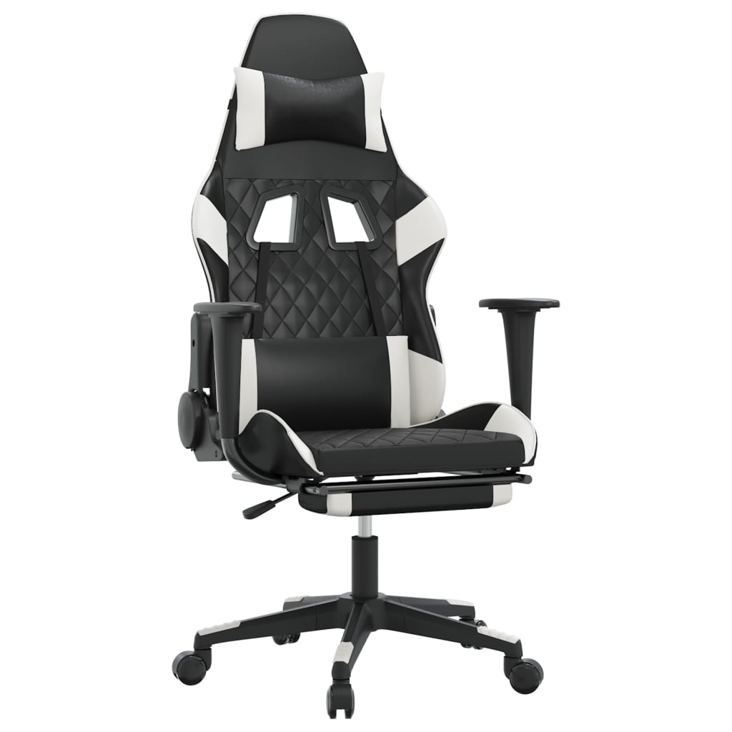 Sedia Gaming Massaggiante Poggiapiedi Nero e Bianco Similpelle 345527