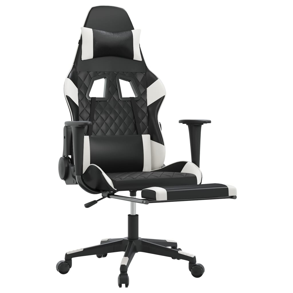 Sedia Gaming Massaggiante Poggiapiedi Nero e Bianco Similpelle 345527