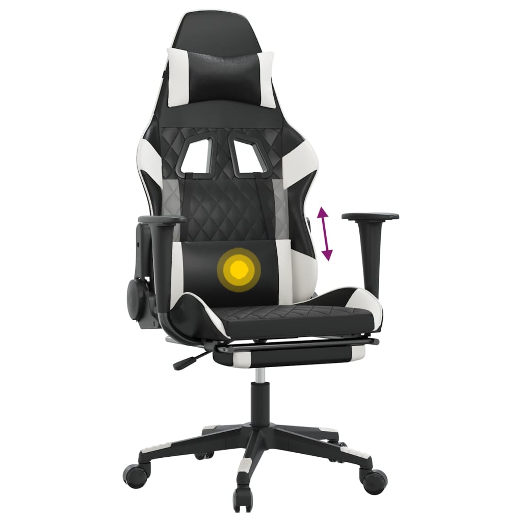 Sedia Gaming Massaggiante Poggiapiedi Nero e Bianco Similpelle 345527