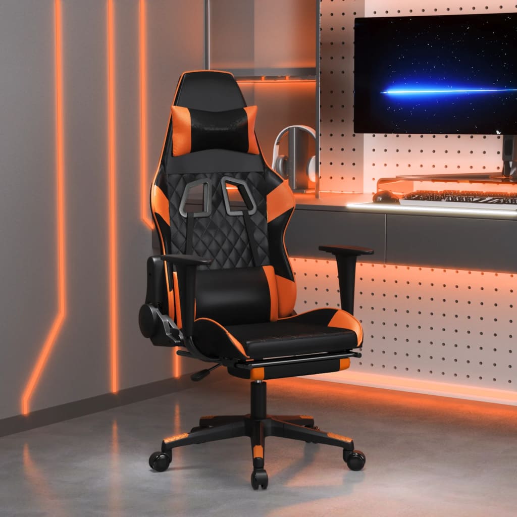 Sedia Gaming Massaggio Poggiapiedi Nero e Arancione Similpelle 345528