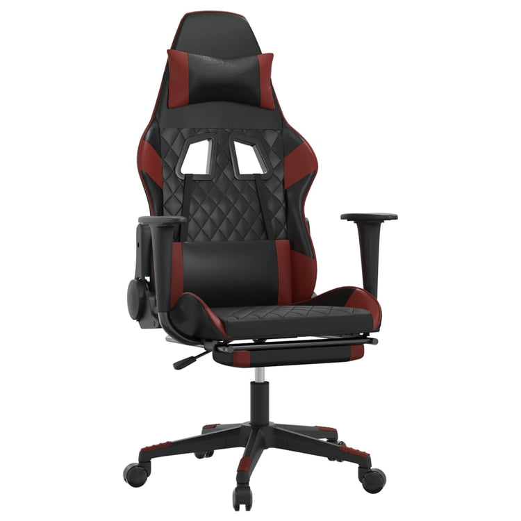 Sedia Gaming Massaggio Poggiapiedi Nero e Rosso Vino Similpelle 345529