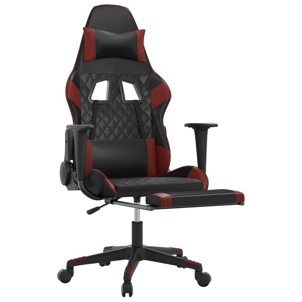 Sedia Gaming Massaggio Poggiapiedi Nero e Rosso Vino Similpelle 345529