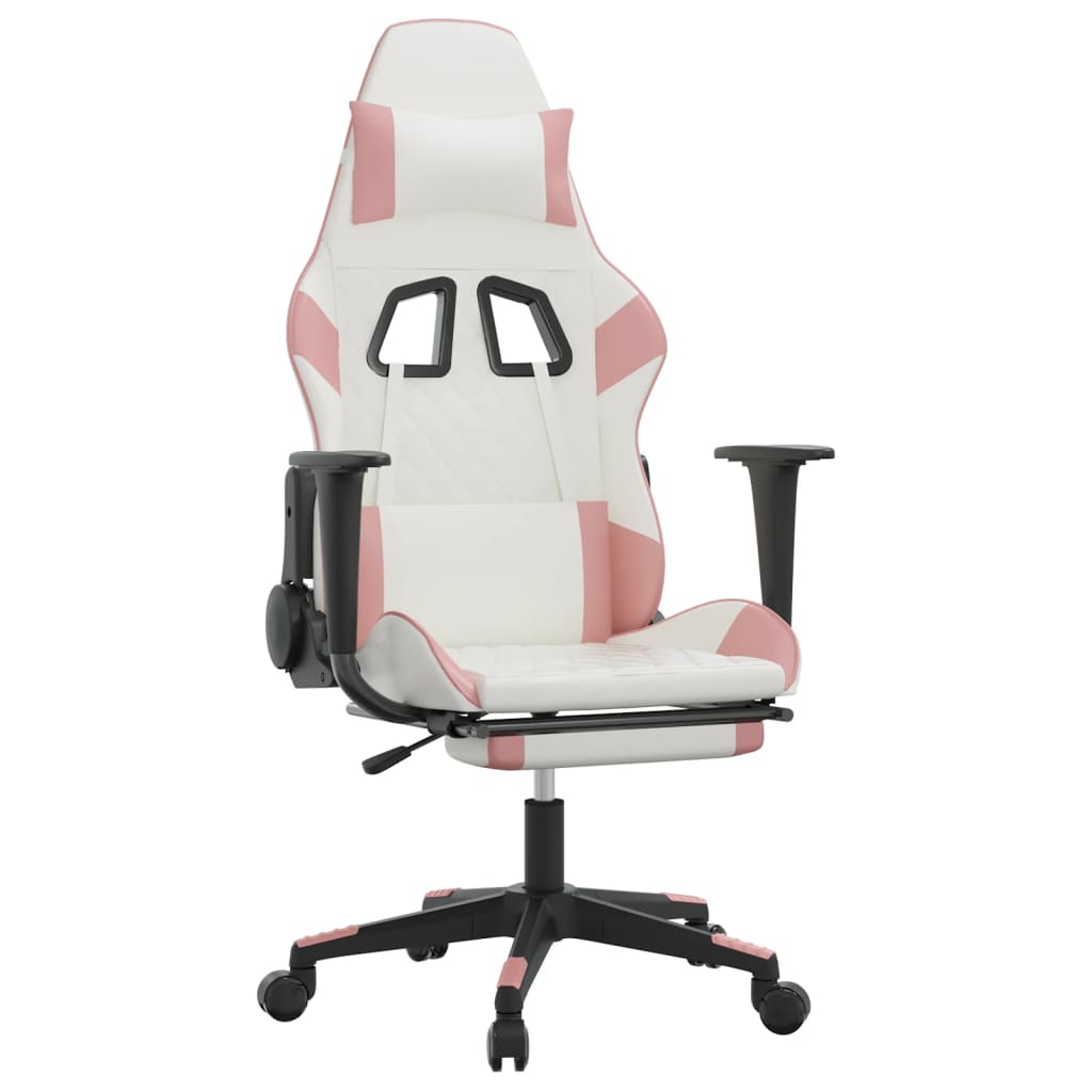 Sedia da Gaming Massaggio Poggiapiedi Bianco e Rosa Similpelle cod mxl 68756