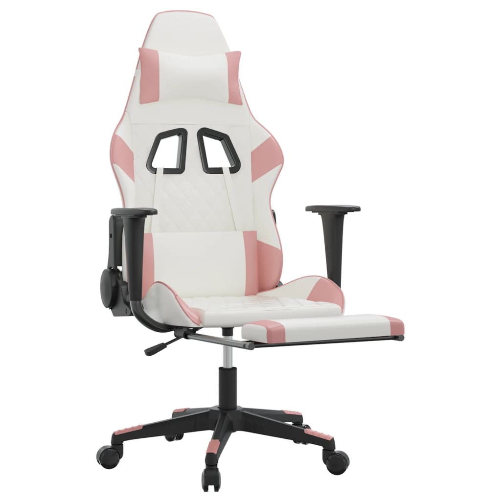 Sedia da Gaming Massaggio Poggiapiedi Bianco e Rosa Similpelle cod mxl 68756