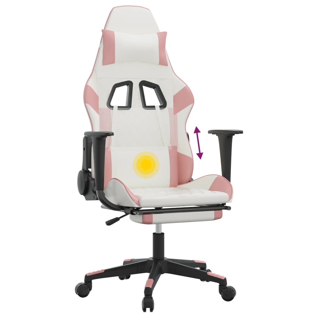 Sedia da Gaming Massaggio Poggiapiedi Bianco e Rosa Similpelle 345530