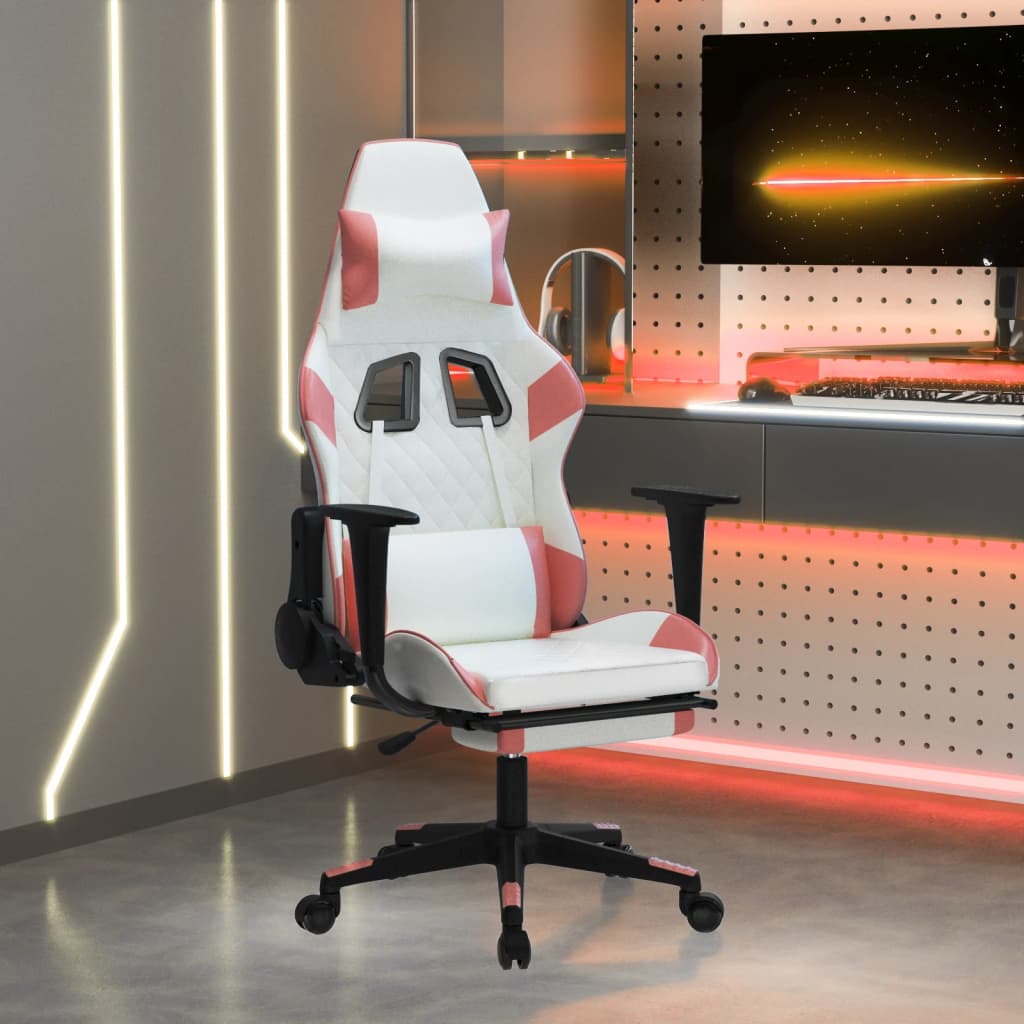 Sedia da Gaming Massaggio Poggiapiedi Bianco e Rosa Similpelle cod mxl 68756