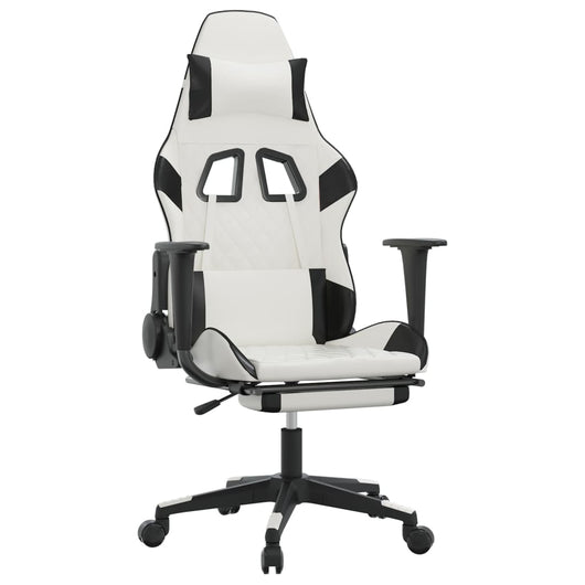 Sedia da Gaming Massaggio Poggiapiedi Bianco e Nero Similpellecod mxl 74476