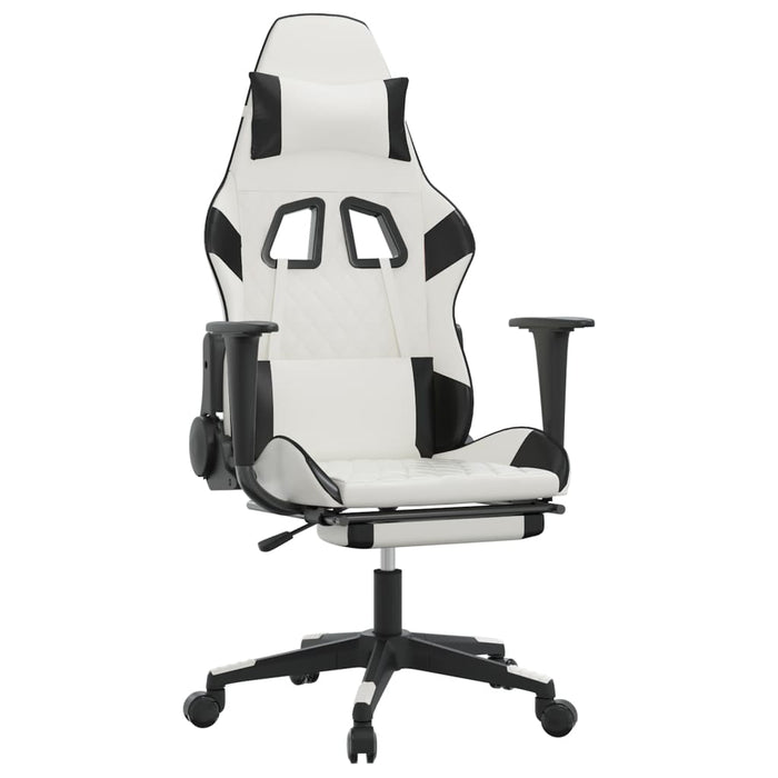 Sedia da Gaming Massaggio Poggiapiedi Bianco e Nero Similpelle 345531