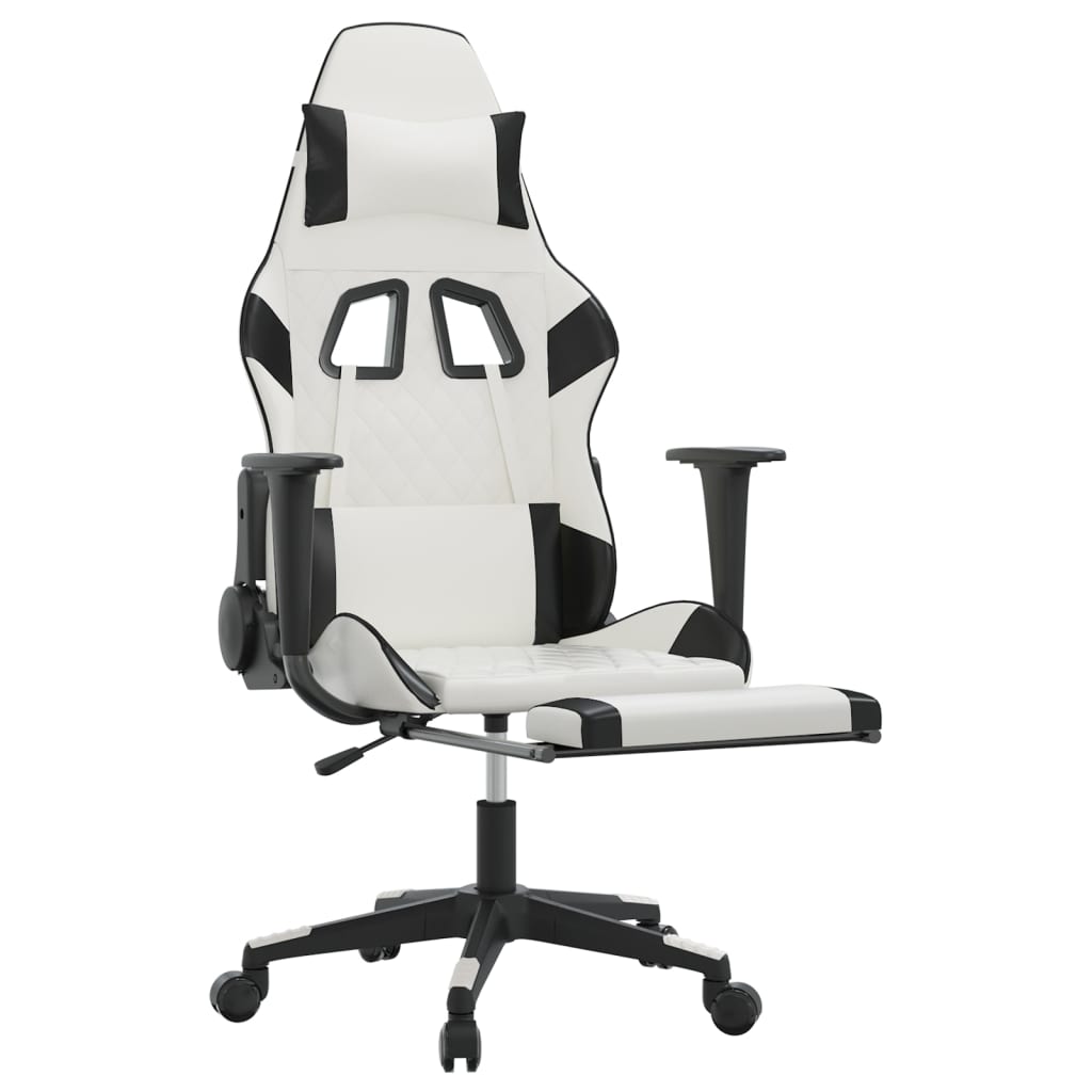 Sedia da Gaming Massaggio Poggiapiedi Bianco e Nero Similpelle 345531