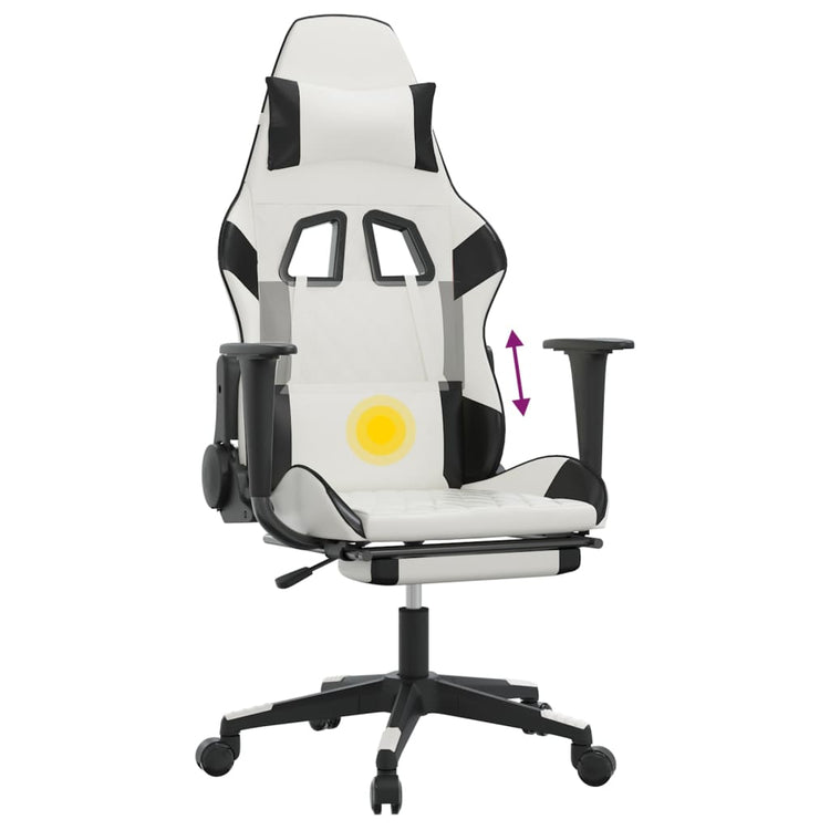 Sedia da Gaming Massaggio Poggiapiedi Bianco e Nero Similpelle 345531