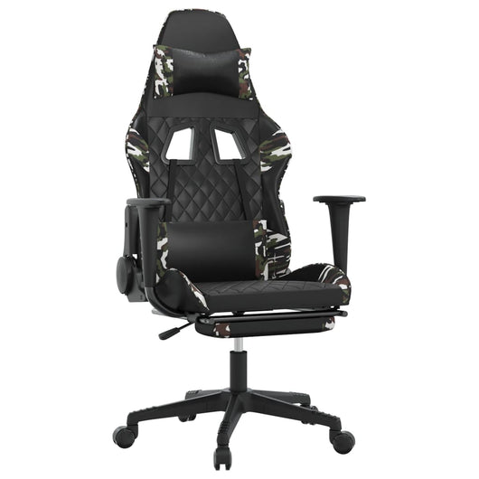 Sedia Gaming Massaggio Poggiapiedi Nero e Mimetico Similpelle 345532