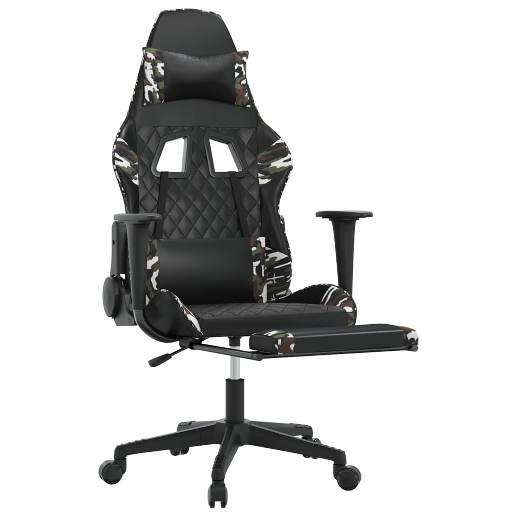 Sedia Gaming Massaggio Poggiapiedi Nero e Mimetico Similpelle 345532