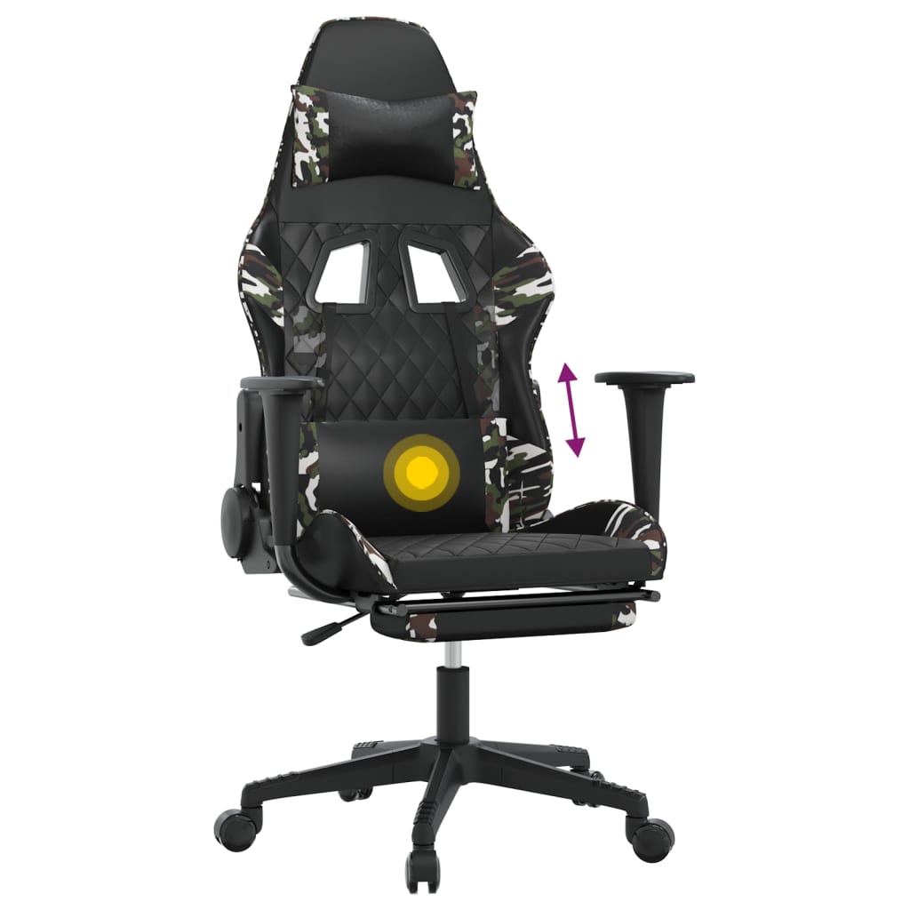 Sedia Gaming Massaggio Poggiapiedi Nero e Mimetico Similpelle cod mxl 73351