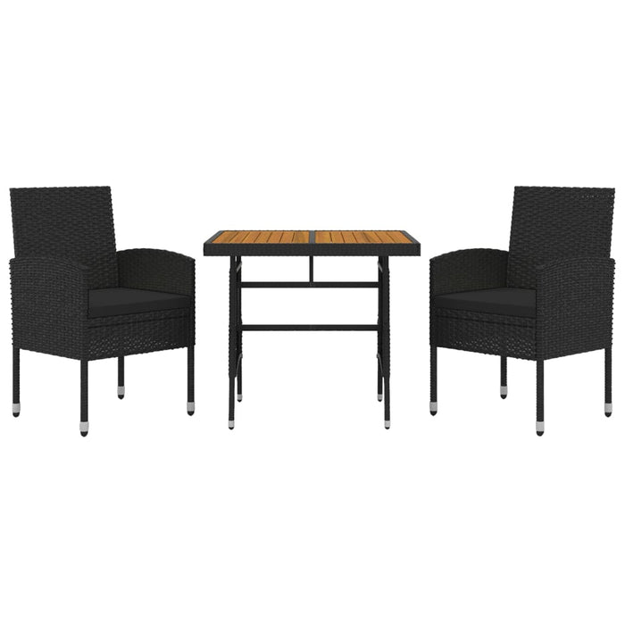 Set da Pranzo per Giardino 3 pz in Polyrattan Nero 3120089