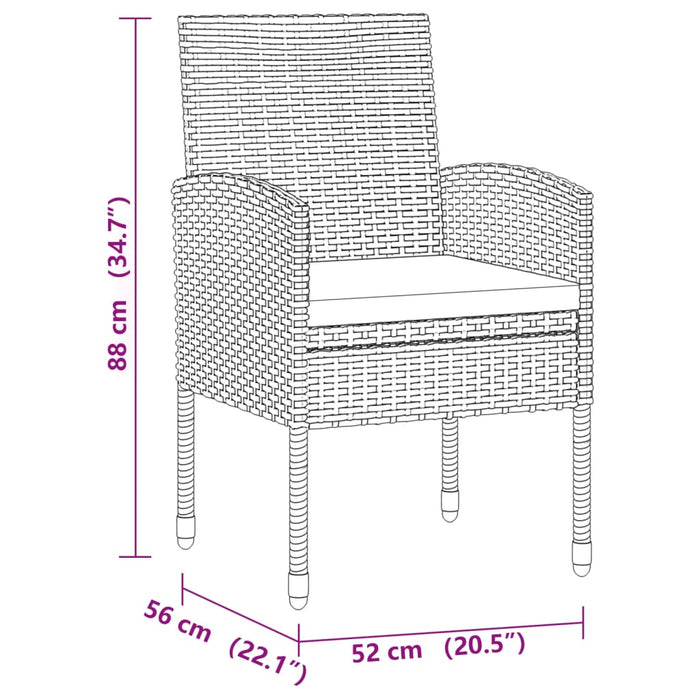 Set da Pranzo per Giardino 3 pz in Polyrattan Nero 3120089