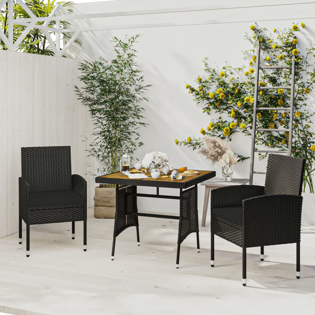 Set da Pranzo per Giardino 3 pz in Polyrattan Nero 3120089