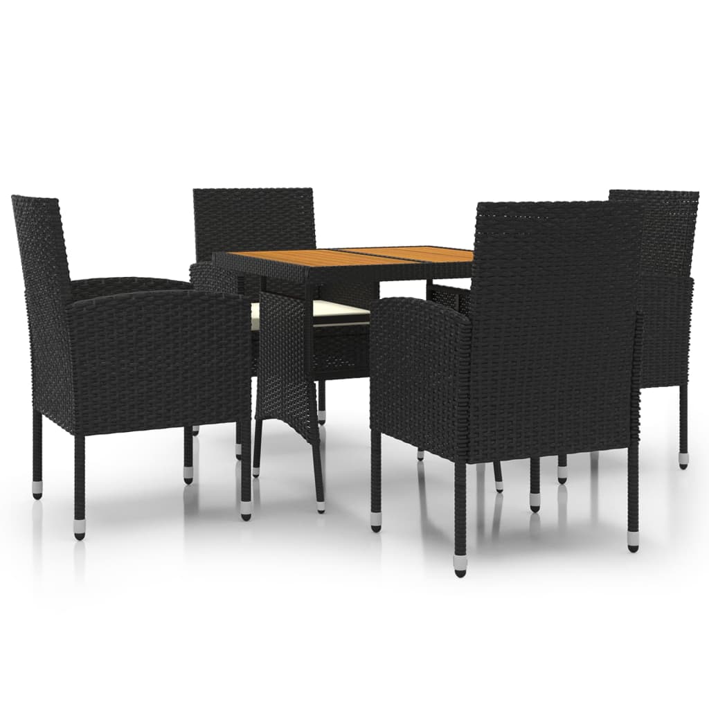 Set da Pranzo per Giardino 5 pz in Polyrattan Nero cod mxl 37584