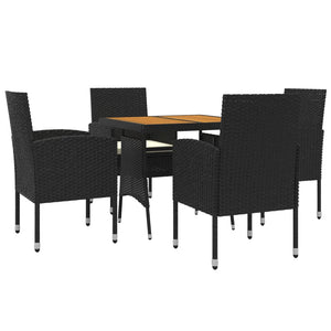 Set da Pranzo per Giardino 5 pz in Polyrattan Nero cod mxl 37584