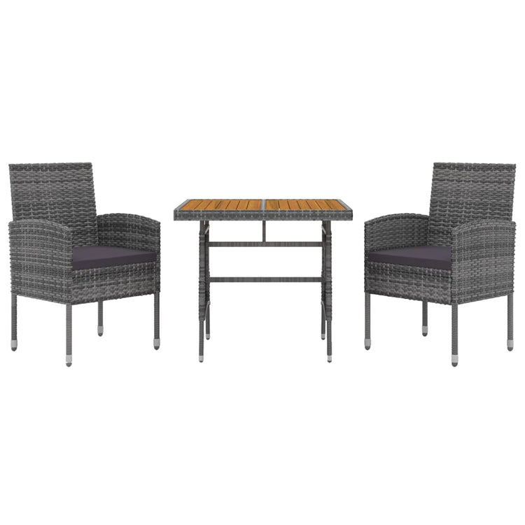 Set da Pranzo per Esterni 3 pz in Polyrattan Grigio cod mxl 34861