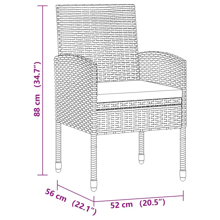 Set da Pranzo per Esterni 3 pz in Polyrattan Grigio cod mxl 34861