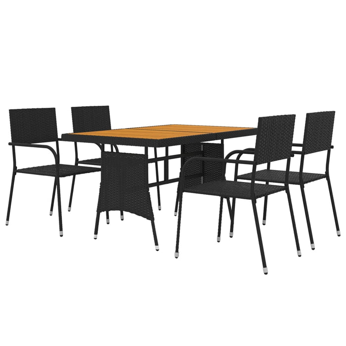 Set da Pranzo per Esterni 5 pz in Polyrattan Nero cod mxl 35372