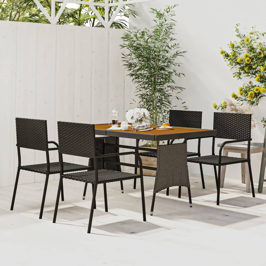 Set da Pranzo per Esterni 5 pz in Polyrattan Nero cod mxl 35372