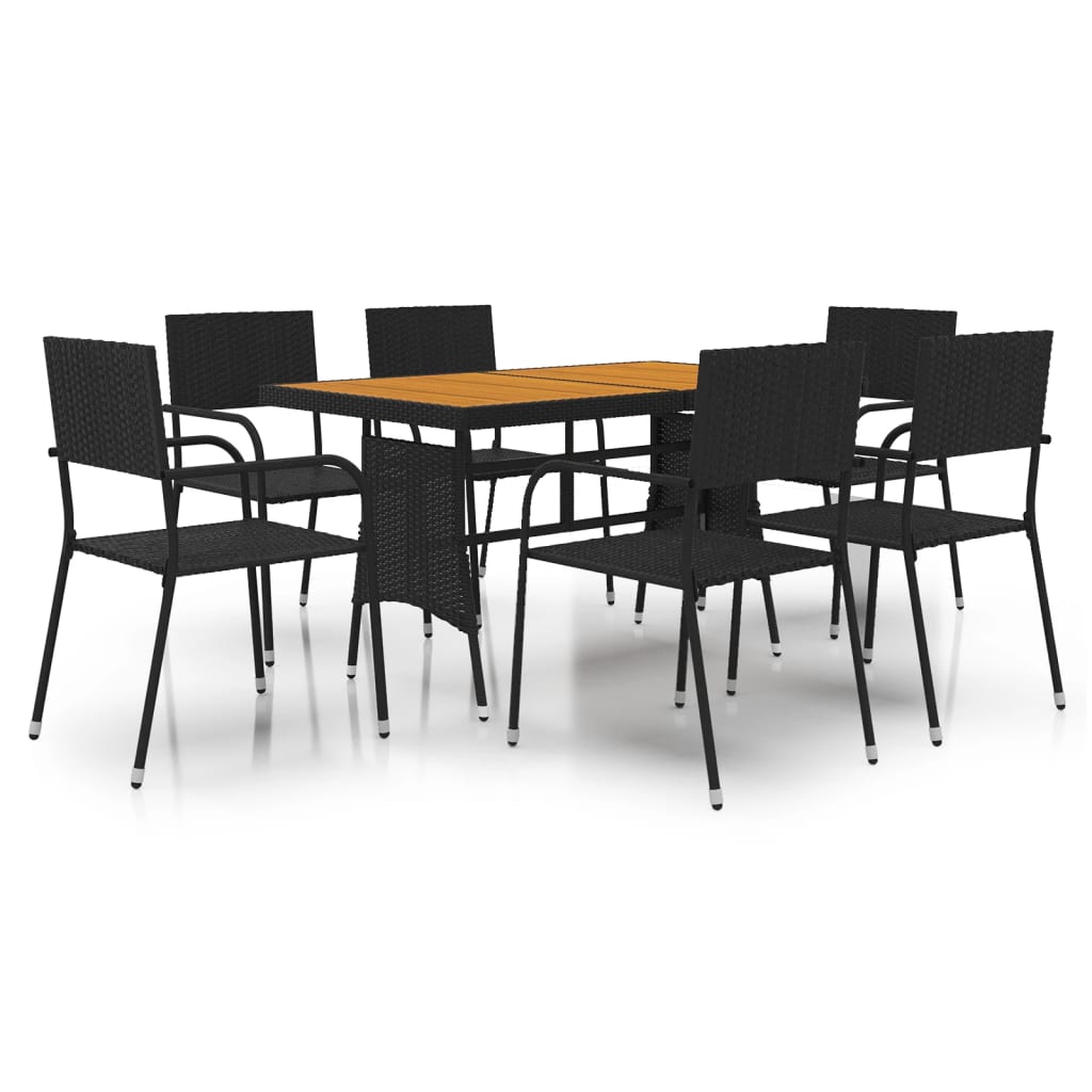 Set da Pranzo per Esterni 7 pz in Polyrattan Nero cod mxl 35662